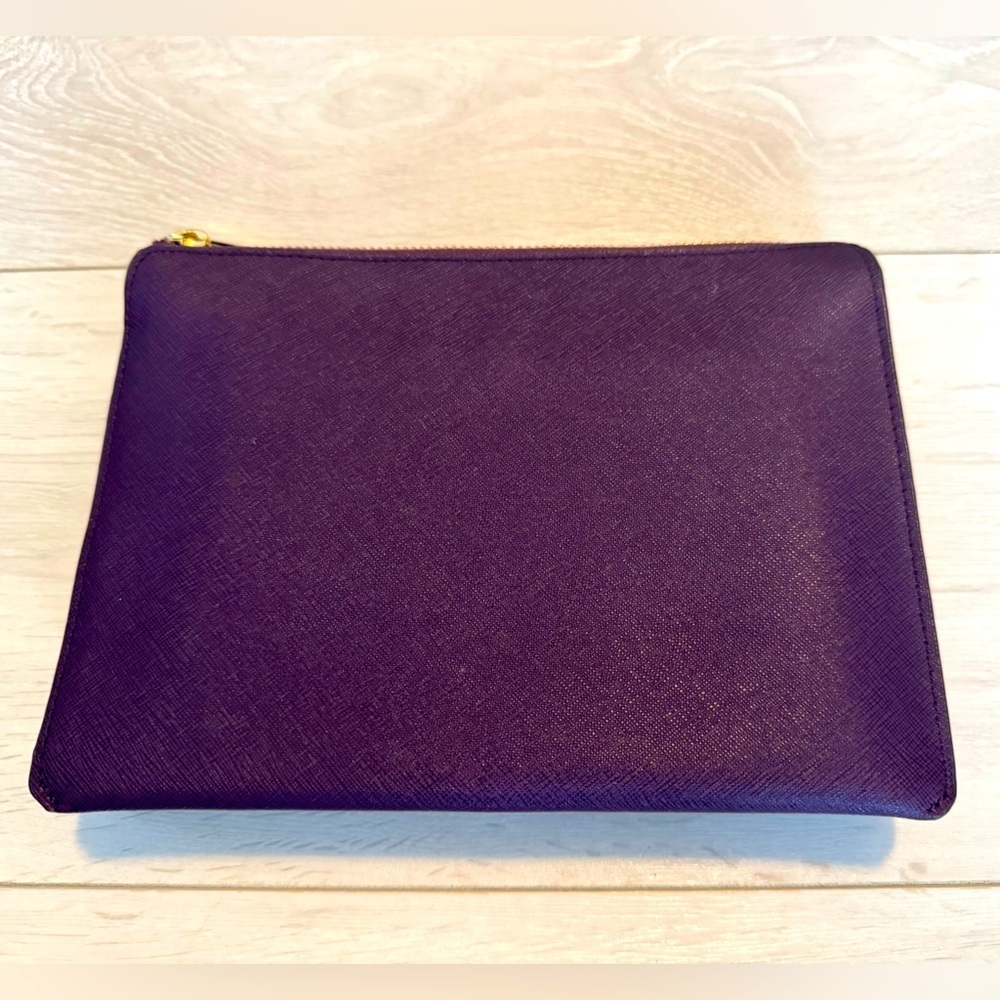 Danier Saffiano Genuine Leather Clutch IPad Mini Holder Case Purple + Gold Purse